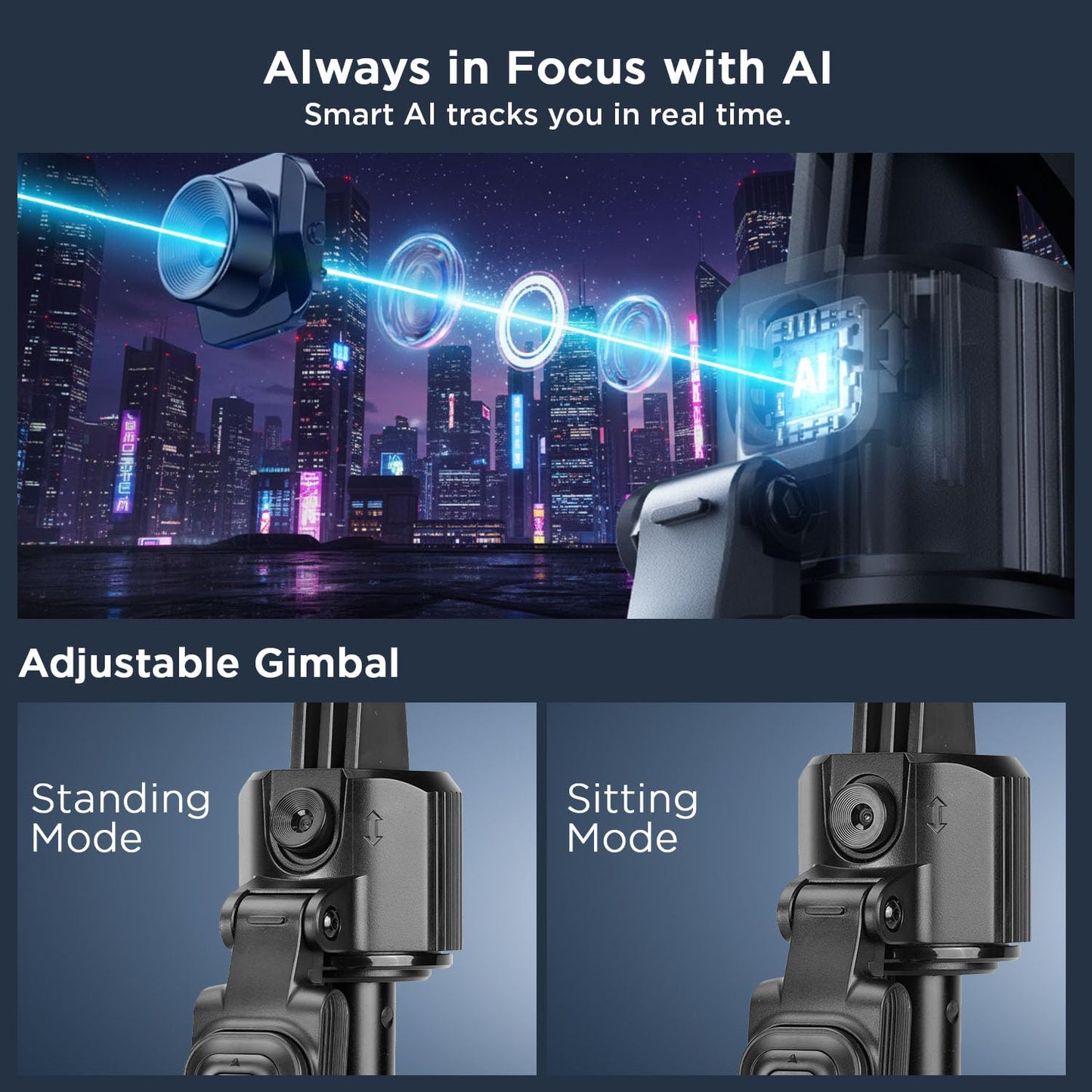 HIFFIN H8 AI-Powered 360° Auto Face Tracking Selfie Stick Tripod | 63-inch/160 cm Long Aluminium Extension Stand for Mobile & Camera | Quad-Leg Stability, Auto Rotation for Vlogging & Shooting