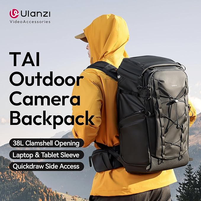 ULANZI AB01 38L Camera Backpack, Professional Camera Bag for Travel Black, Waterproof Outdoor Photography Camera Case Anti Theft for Photographers Hikers