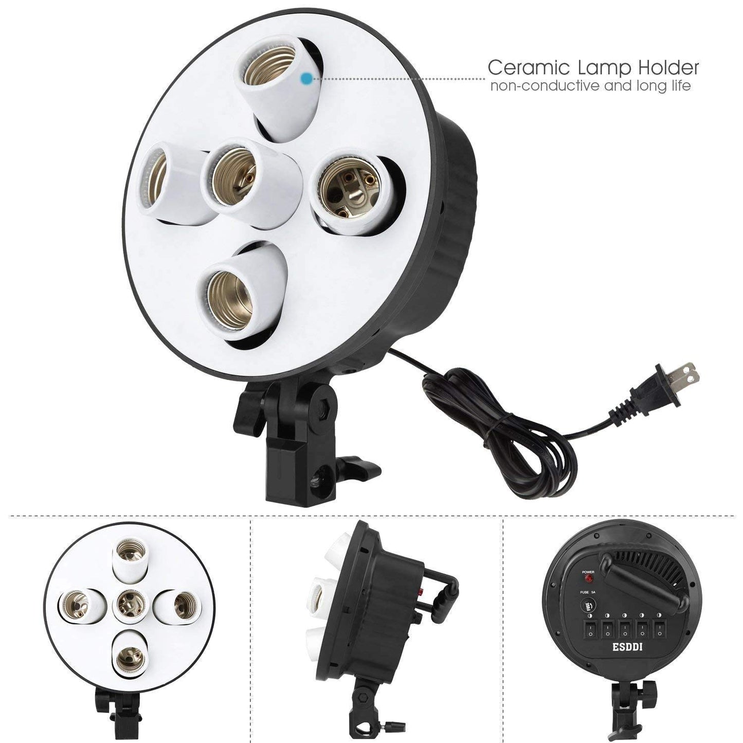 HIFFIN® Set Photography Equipment Kit 50cmx70cm Softbox with 5 in 1 E27 Photo Studio Bulb Holder Base Socket Lamp Bulb Holder Adapter for Photo Video Studio Softbox Video Light - Black