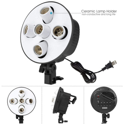 HIFFIN® Set Photography Equipment Kit 50cmx70cm Softbox with 5 in 1 E27 Photo Studio Bulb Holder Base Socket Lamp Bulb Holder Adapter for Photo Video Studio Softbox Video Light - Black