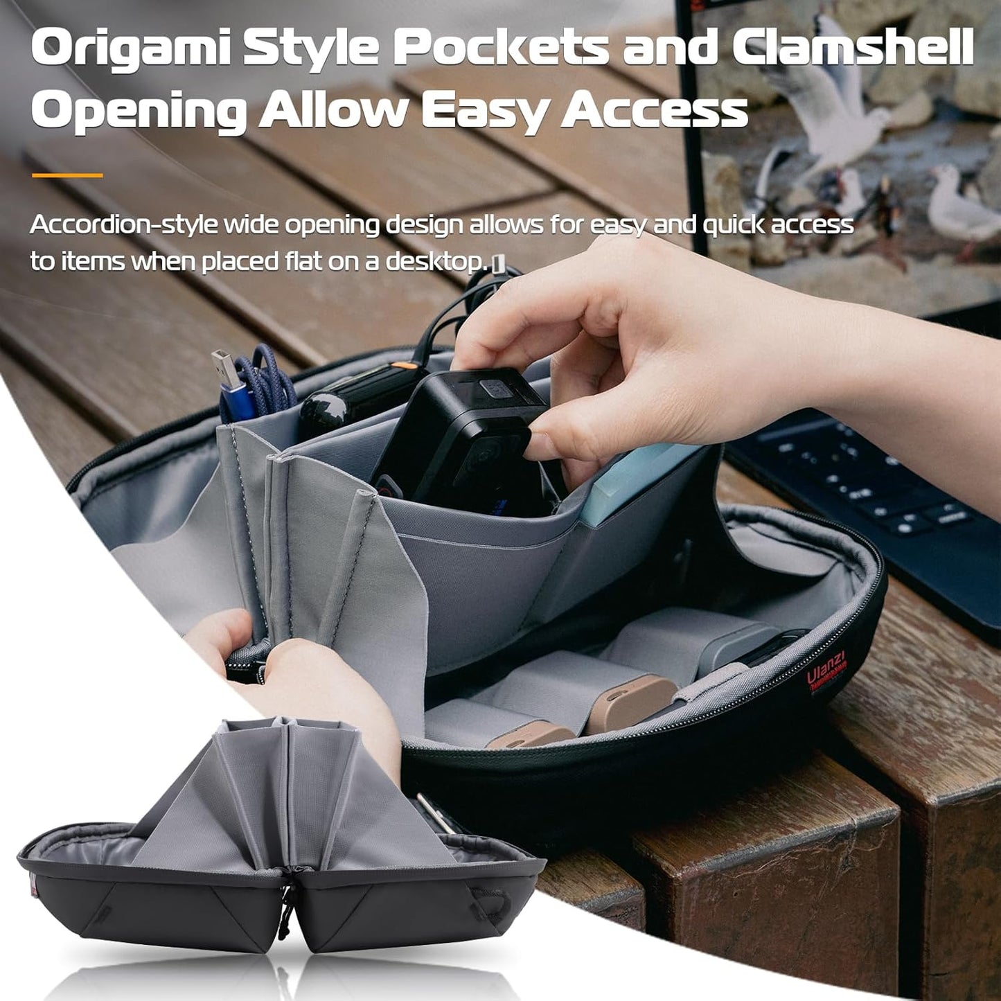 ULANZI Synthetic Traker Tech Pouch Mini,Bp06 Storage Bag 2L,Electronics Organizer,Splash-Resistant Travel Accessory Handle Bag,Gadgets Organizer Pouch,Usb Cable Organizer,Travel Friendly (Black)