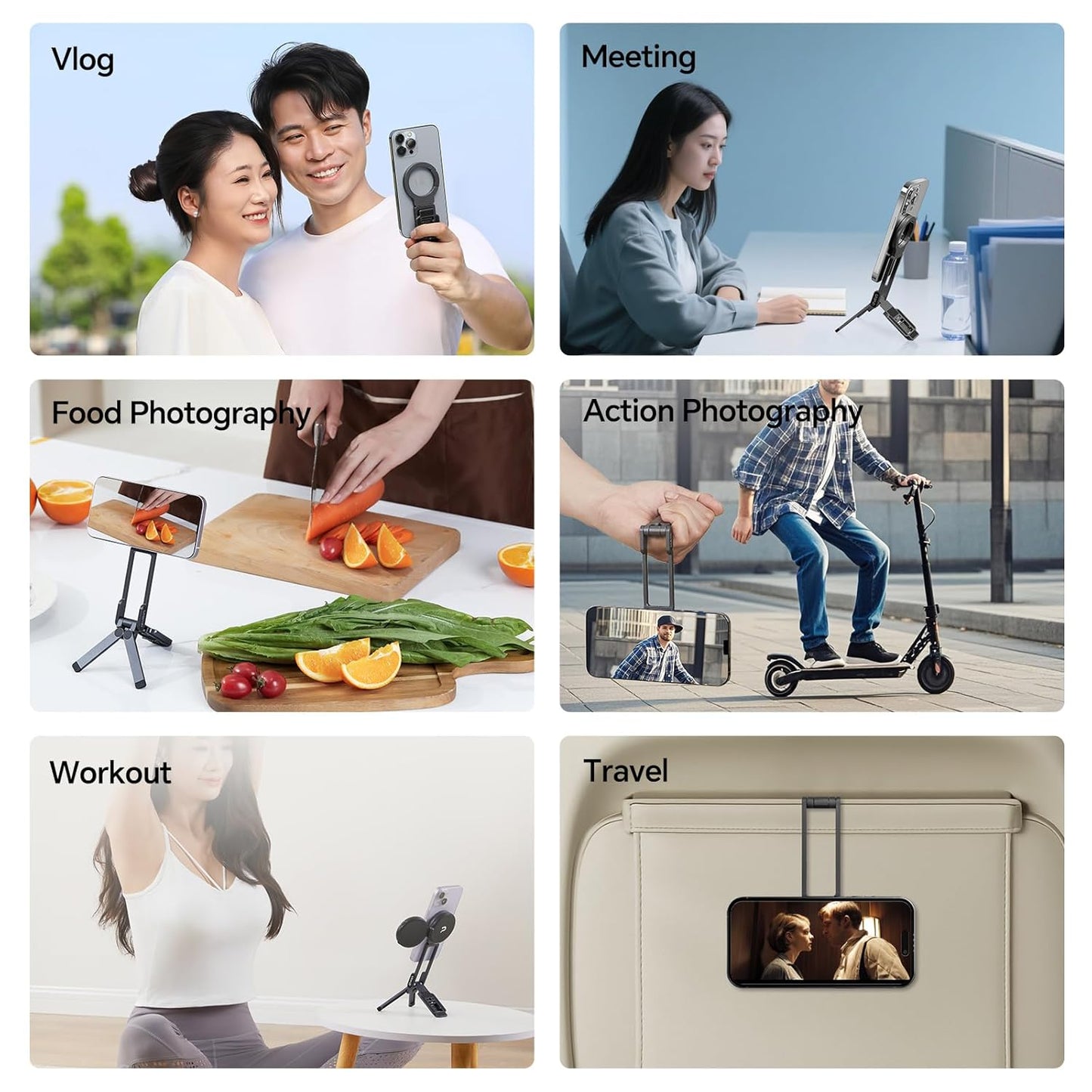 ULANZI MA38 Magnetic Phone Tripod for iPhone, Portable Phone Holder Mini Tripod for Magsafe with Double-Sided 1/4'' Screw Arca Uka Port Foldable Hook for iPhone 17/16/15/14/13/12, Travel Vlog Black