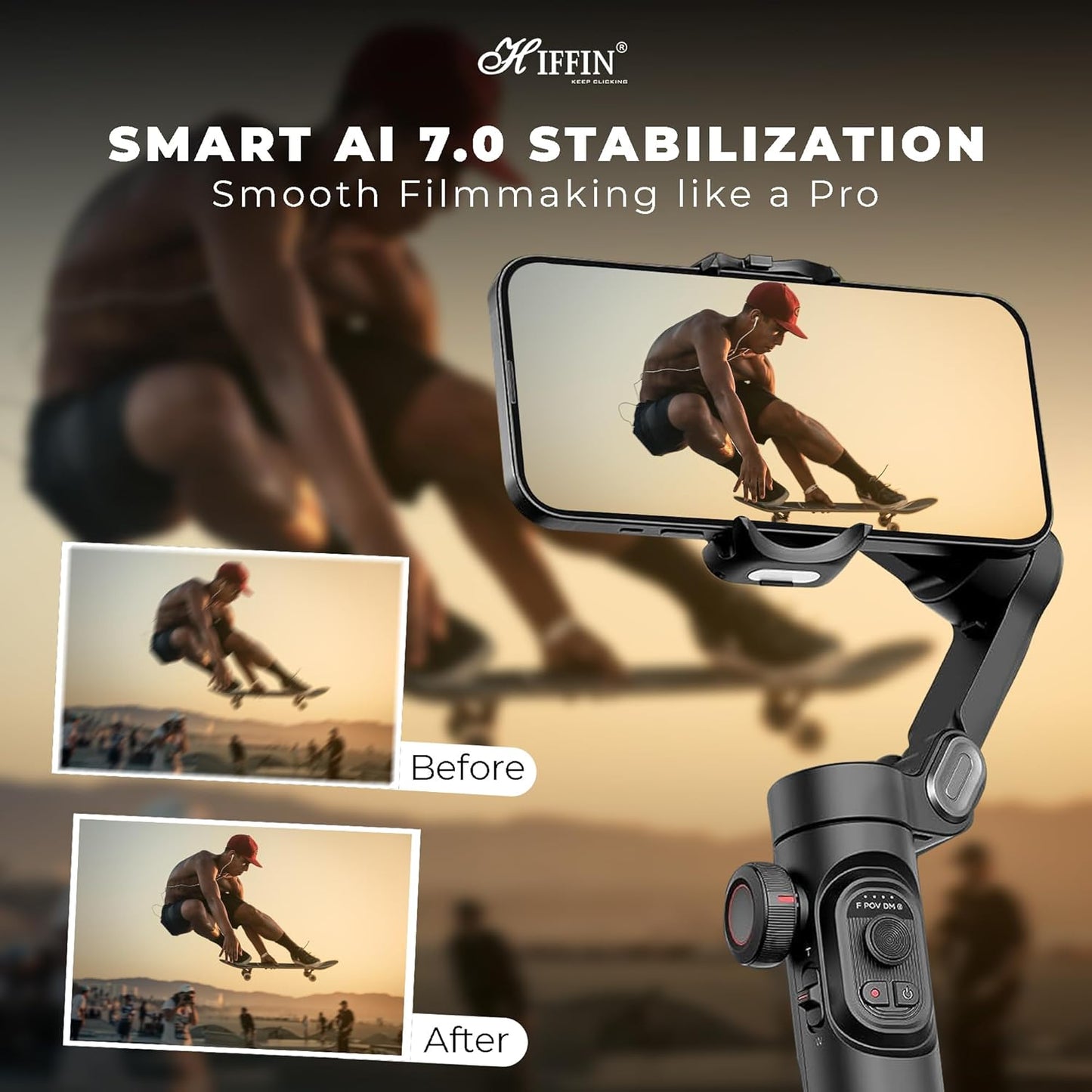 HIFFIN Smart X Gimbal Stabilizer 3-Axis Smartphone Foldable Gimbal with Focus Wheel TIK Tok YouTube Vlog Stabilizer for iPhone 15 (All Variants) 14,13,12 Pro Max & All Smartphone
