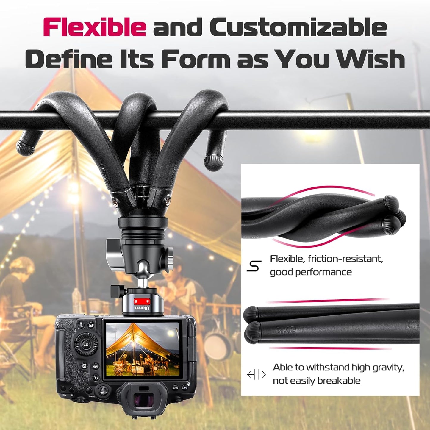ULANZI MT-68 Claw Camera Flexible Tripod, Mini Quick Release Tripod Stand with 1/4'' Screw for Magic Arm, Universal Travel Desktop Selfie Stick for DSLR Compatible with Canon Nikon Sony Cameras Vlog