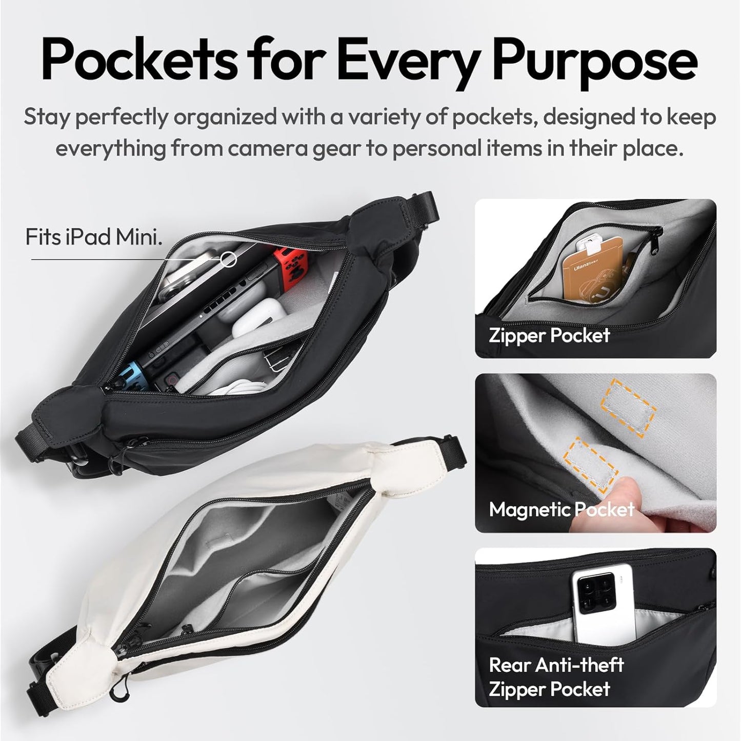 ULANZI Camera Case, Shoulder Bag, Stylish with Dividers, Lightweight Storage Bag for DSLR Camera, Camera Accessories, Travel, Outdoor, Photography Bag, Black, Lightweight and portable