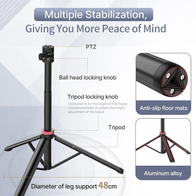 ULANZI MT-79 Extendable Tripod Aluminum, 81" Portable Adjustable Light Stand with 1/4" Screw, 360° Ball Head Camera Phone Tripod for Camera Video Light Smartphone, Lightweight for Travel