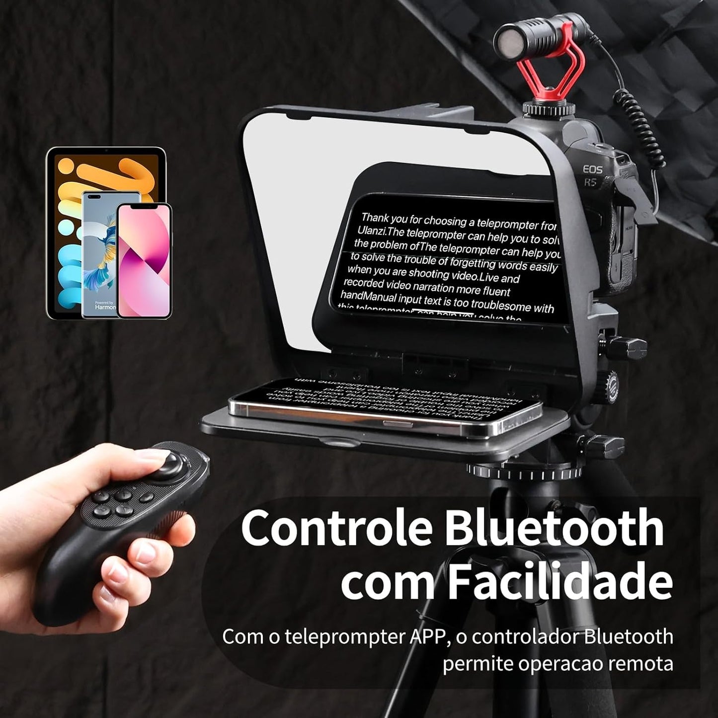 ULANZI RT02 Universal Teleprompter for Tablets, Smartphones and Cameras with Remote Control and 5 Camera Lens Adapter Rings with Cold Shoe Mount and 1/4" Threaded Hole