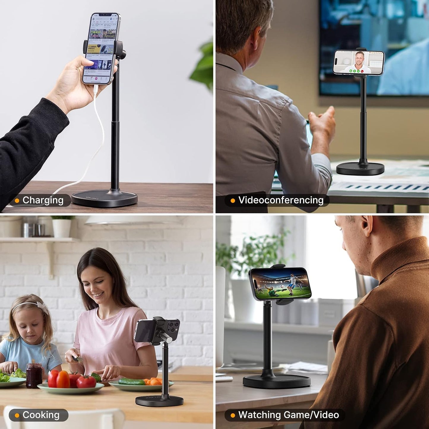 Cell Phone Stand, Ulanzi Height Adjustable Phone Holder, Desk Phone Stand for All Mobile Phone, Desk Phone Holder for iPhone 14/13/12 Pro/XS Max/XR, Samsung Galaxy S22/S21/S20/S10 and Other Phones