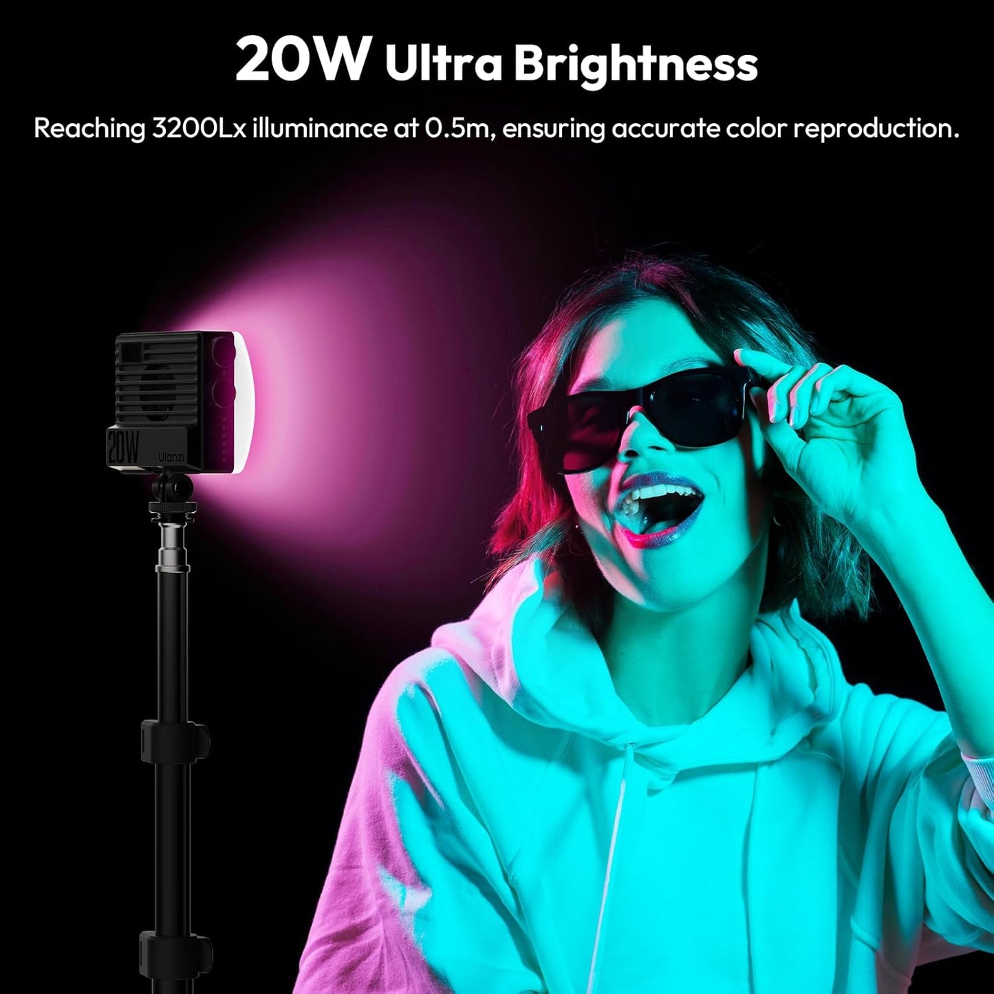 ULANZI L090 RGB Video Light, Pocket LED On-Camera Video Lights, Built-in 5000mAh Rechargeable Battery, 360 Full Color 20 Light Effects, CRI≥95 2500-9000K for Photography Vlogging
