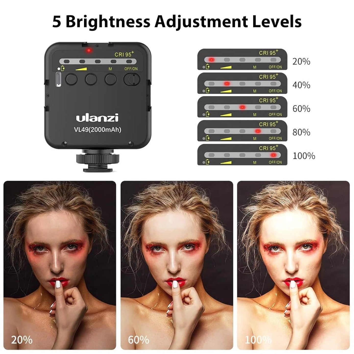ULANZI VL49 2000mAh LED Video Light 3 Cold Shoe Mounts, Soft Light Panel for DJI OSMO Mobile 3 Pocket Zhiyun Smooth 4 Sony RX100 VIICanon G7X Mark III A6400 6600 GoPro 8 7 6 5 Vlog, Black