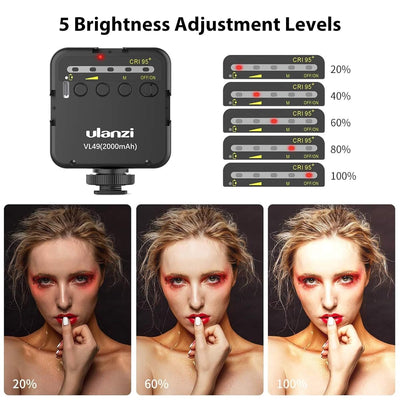 ULANZI VL49 2000mAh LED Video Light 3 Cold Shoe Mounts, Soft Light Panel for DJI OSMO Mobile 3 Pocket Zhiyun Smooth 4 Sony RX100 VIICanon G7X Mark III A6400 6600 GoPro 8 7 6 5 Vlog, Black