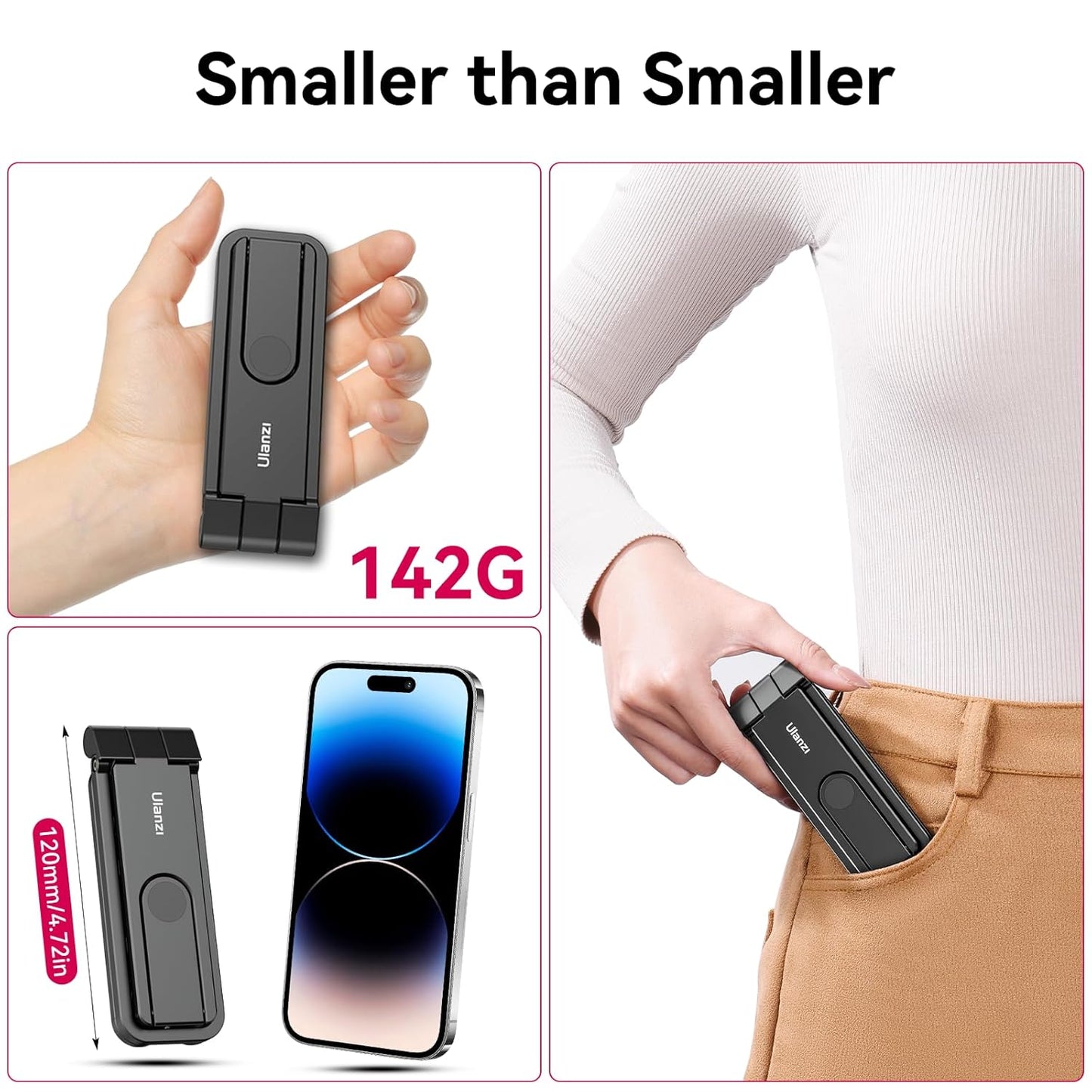 ULANZI MA26 Foldable Phone Tripod - Pocket Cell Phone Vlog Video Tripod Handle Aluminium Smartphone Desk Stand 2 Cold Shoe Compact Size All in One Lightweight Portable Vlog Stick for iPhone Samsung
