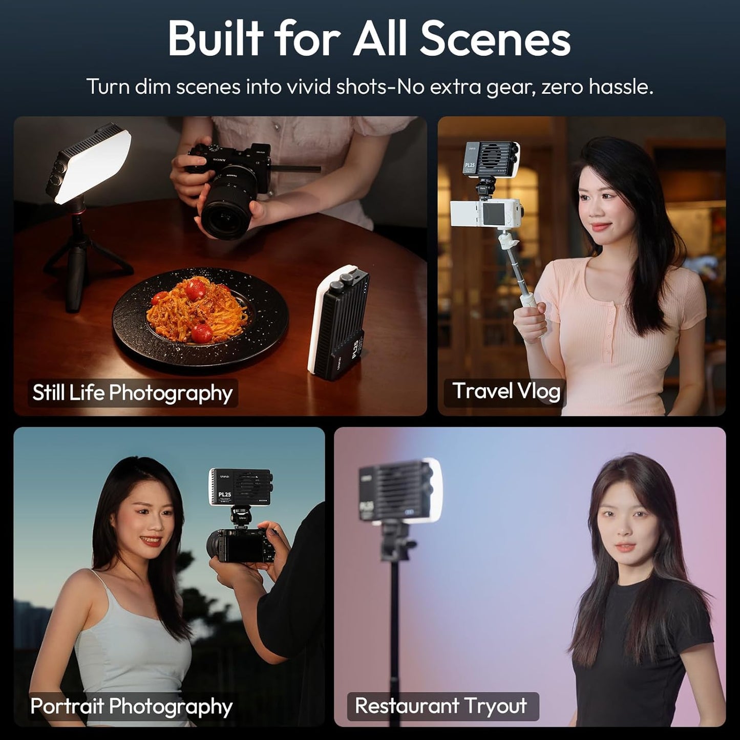 ULANZI PL25 Video Light, 25W LED Camera Light Mini Panel Bi-Color for DSLR Photography, 3200Lux, CRI≥96 2700K-6500K, 2000mAh Rechargeable Portable On-Camera Lighting for Photo, Video, YouTube, Vlog