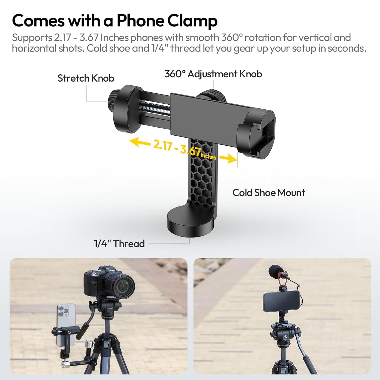 ULANZI Ombra Video Ⅱ Camera Tripod with Fluid Head, 61.5" Travel Tripod with 360° Rotated Arca Quick Release Plate, Portable Stand for Phone Camera Vlogging Video Shooting with Carry Bag Phone Clamp