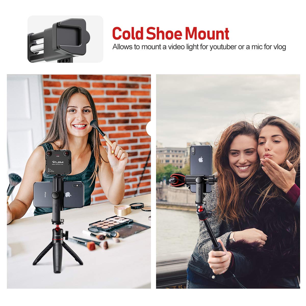 ULANZI Select Phone Hot Shoe Mount with Remote, 360° Rotation, Cold Shoe for Mic Light, 1/4 Screw Cell Phone Holder, Adjustable Clamp, Compatible with iPhone, Samsung Smartphone
