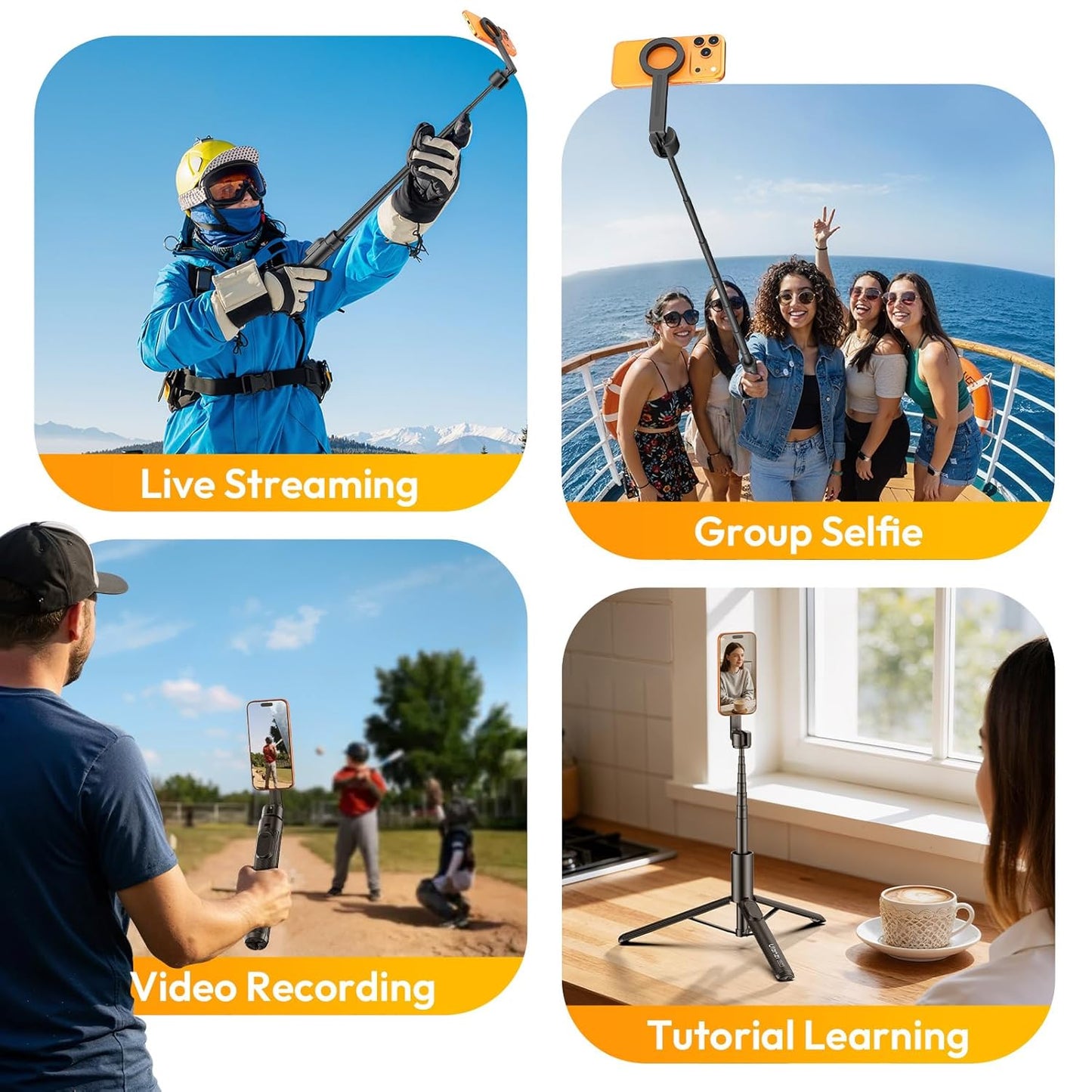 ULANZI SK27 Magnetic Mobile Phone Tripod 165 cm, Selfie Stick with Bluetooth Remote Control, 25N Magnet, Foldable Smartphone Stand, All-in-1 Portable Tripod Compatible with iPhone 17 16 15 14 13 12