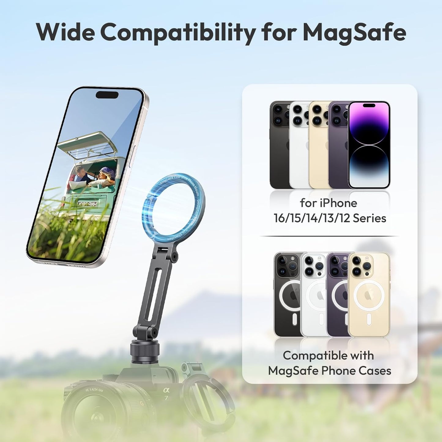 Ulanzi MA07 Magnetic Phone Tripod Mount for Magsafe, Aluminum Camera Phone Mount with 1/4" Screw, Cold Shoe Magnetic Tripod for Camera, Copatibale with iPhone 16/15/14/13/12 Series