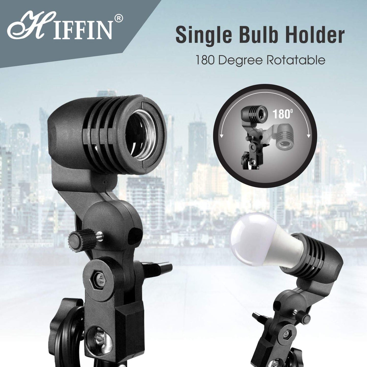 HIFFIN E27 Studio Single Holder Umbrella Lighting Kit for Photography Umbrella White + Light Stand 9