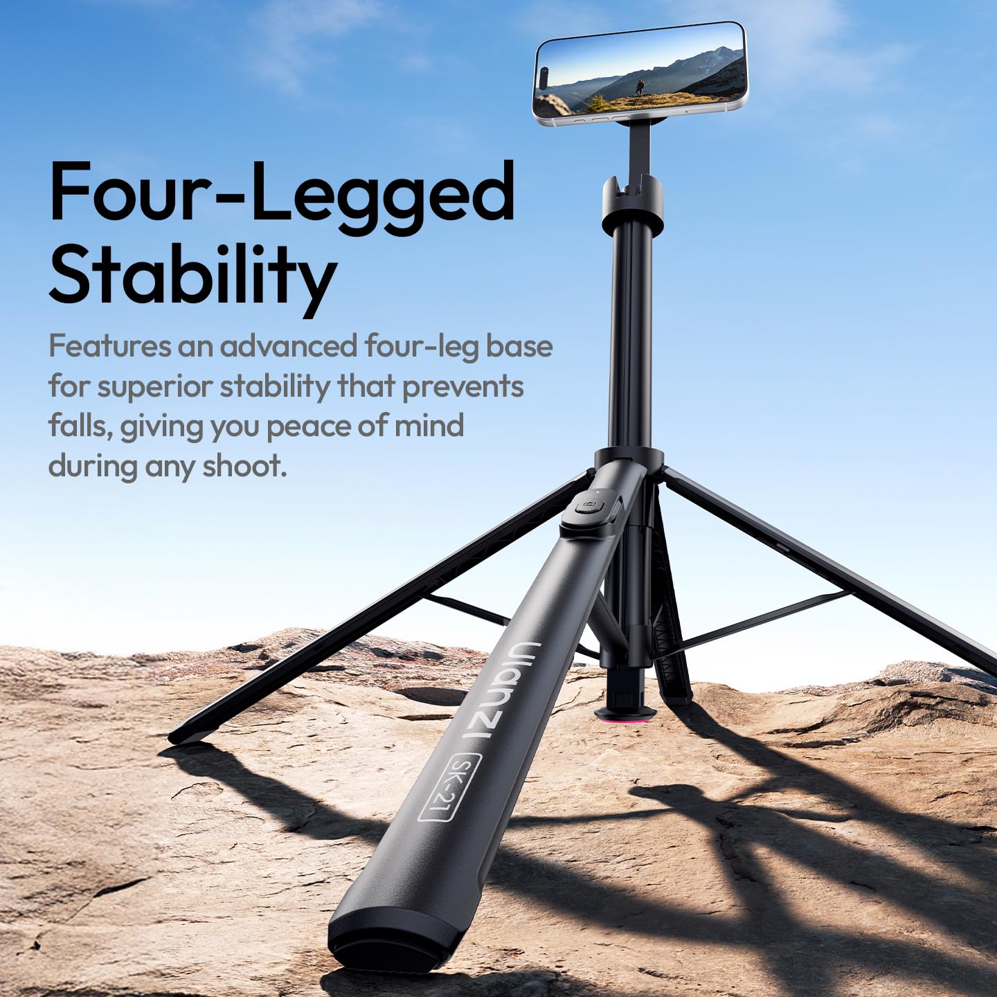 ULANZI Magnetic Phone Tripod-71'' Auto Open Selfie Stick Features Lift to Fold, Extendable Selfie Stick w Remote Cell Phone Tripod Stand for Live Recording Vlog for iPhone 17 16 15 14 Series Black