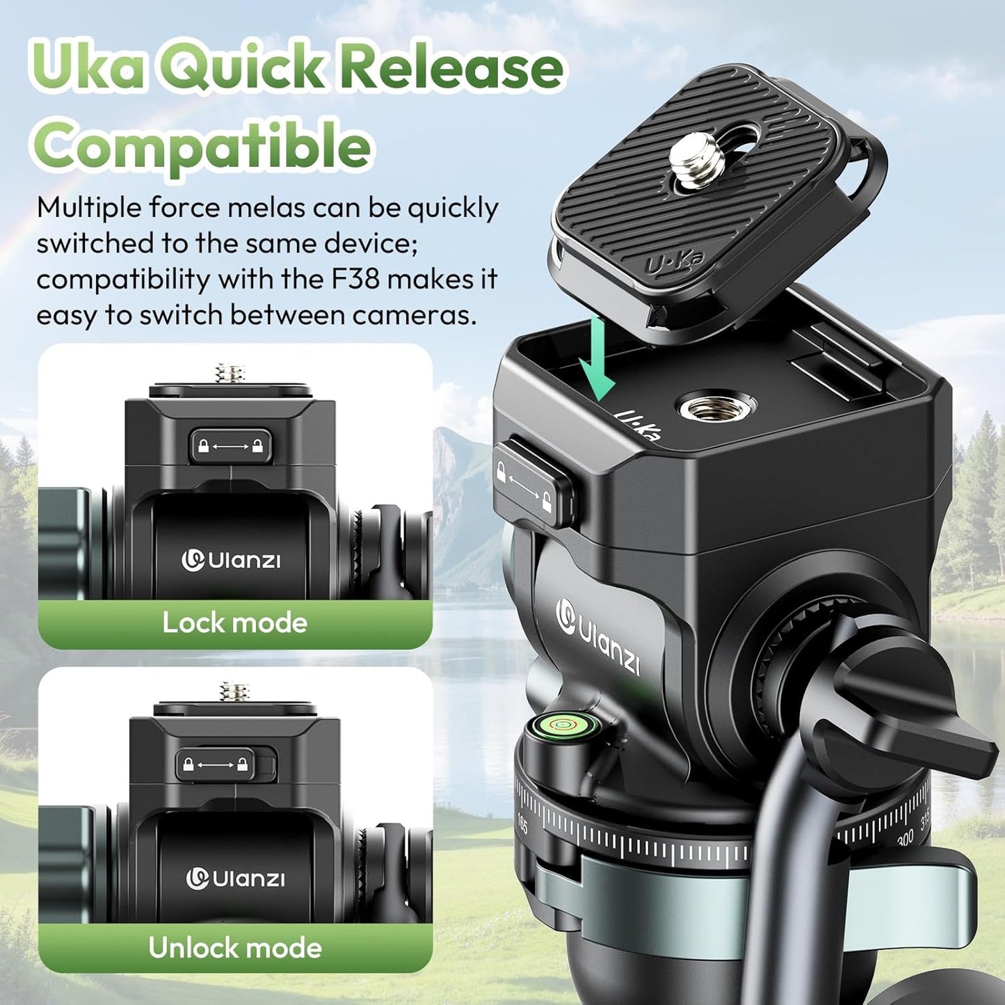 ULANZI JJ06 GlideGo Carbon Fiber Video Tripod, Dual 360° Pan Head, 73.6 inch Max Height, 11 lb Load, Quick Release Plate