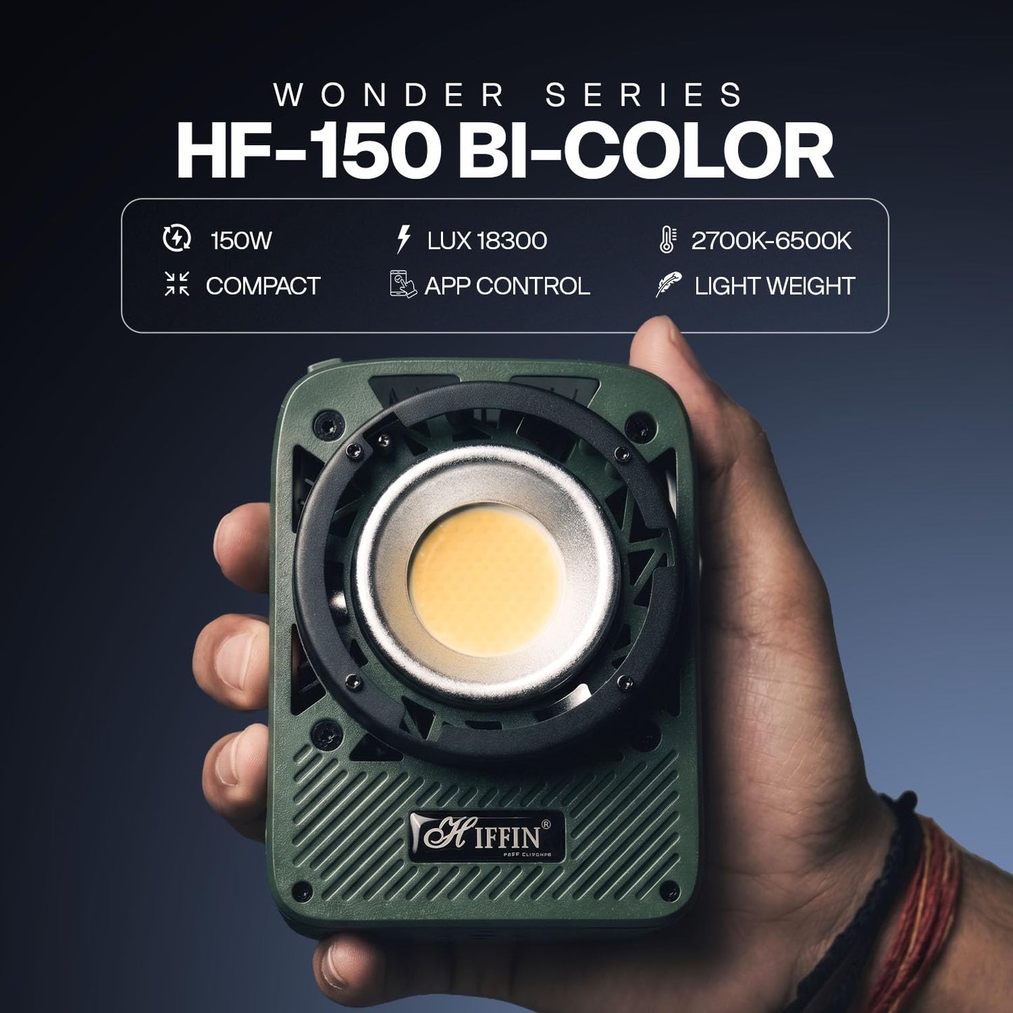 HIFFIN HF-150W Bi-Color Wonder Series LED Video Light 150W with Silent Cooling Fan & App Control | 2700K–6500K | 18300 Lux | CRI 95+ | 1%-100% Dimmable Studio Light for Photography & Videography