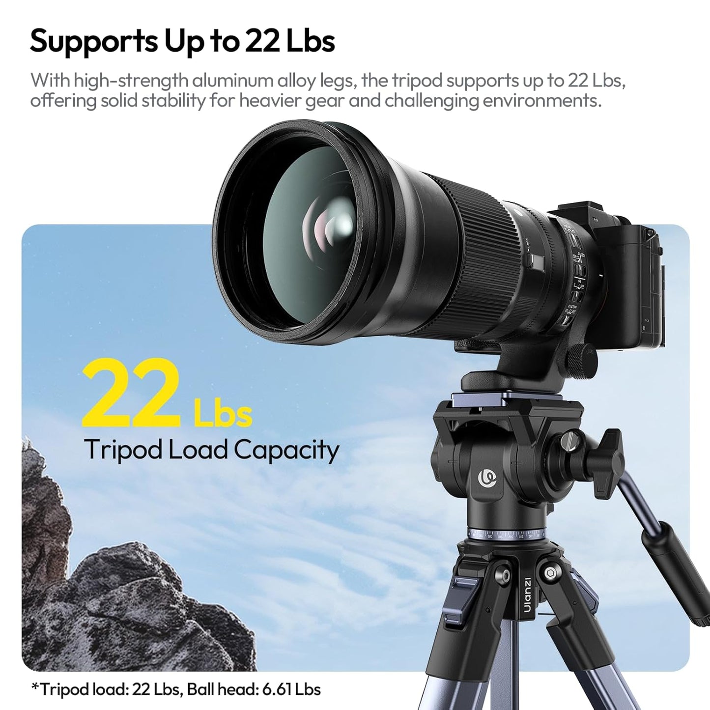 ULANZI Ombra Video Ⅱ Camera Tripod with Fluid Head, 61.5" Travel Tripod with 360° Rotated Arca Quick Release Plate, Portable Stand for Phone Camera Vlogging Video Shooting with Carry Bag Phone Clamp