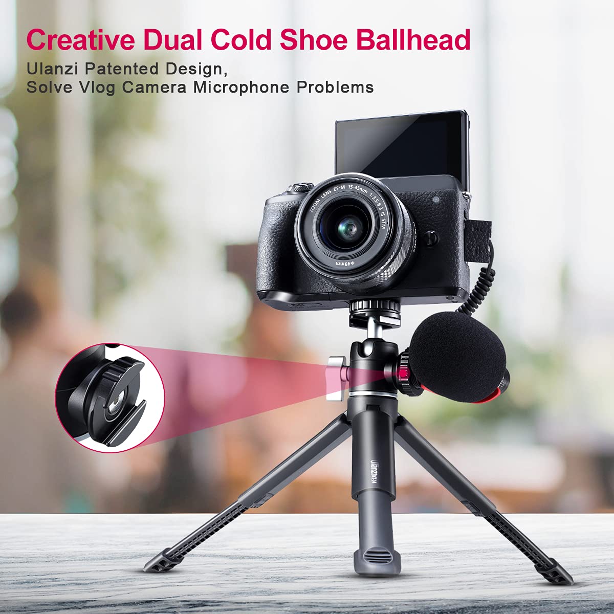 ULANZI Mini Camera Tripod with 360° Ball Head & Cold Shoe, Extendable Small Selfie Stick Tabletop Tripod Stand Handle Grip for Camera iPhone 11 Canon G7X Mark III Sony ZV-1 RX100 VII A6600 Vlogging