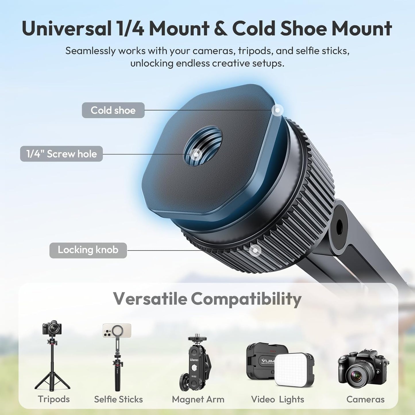 Ulanzi MA07 Magnetic Phone Tripod Mount for Magsafe, Aluminum Camera Phone Mount with 1/4" Screw, Cold Shoe Magnetic Tripod for Camera, Copatibale with iPhone 16/15/14/13/12 Series
