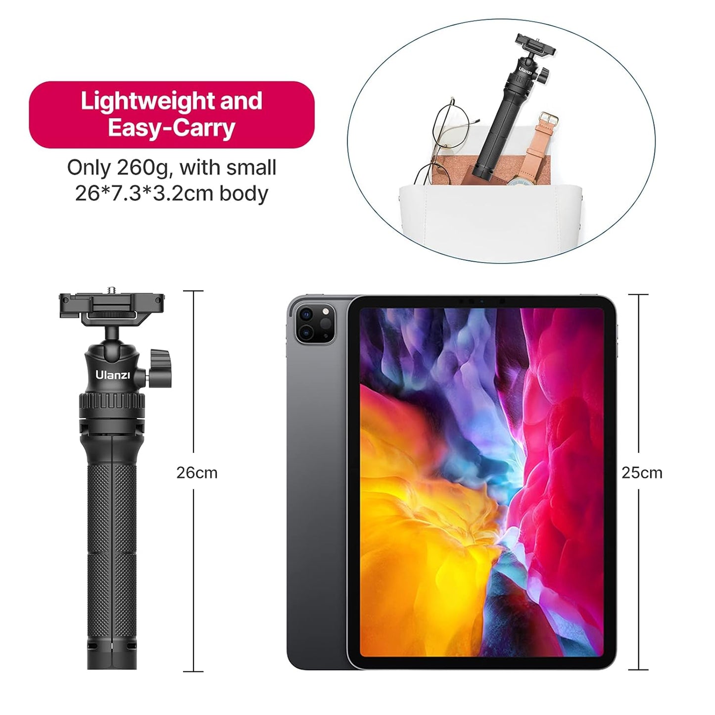 ULANZI MT-34 Extendable Pole Tripod, Selfie Stick with 2 in 1 Phone Clamp, Handle Grip 1/4" Universal Screw, Compatible iPhone 11 Pro Max XS Max X 8 7 Samsung Canon Nikon Sony Cameras, Black