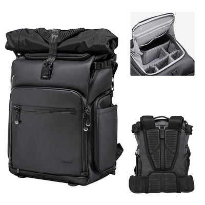 ULANZI B001 Rolltop Camera Backpack, 32.64L Professional Waterproof Photography Camera Case Travel Business 2 in 1, For Photographers Unisex DSLR Mirrorless Camera Lens Tripod Holder 16'' Laptop Black