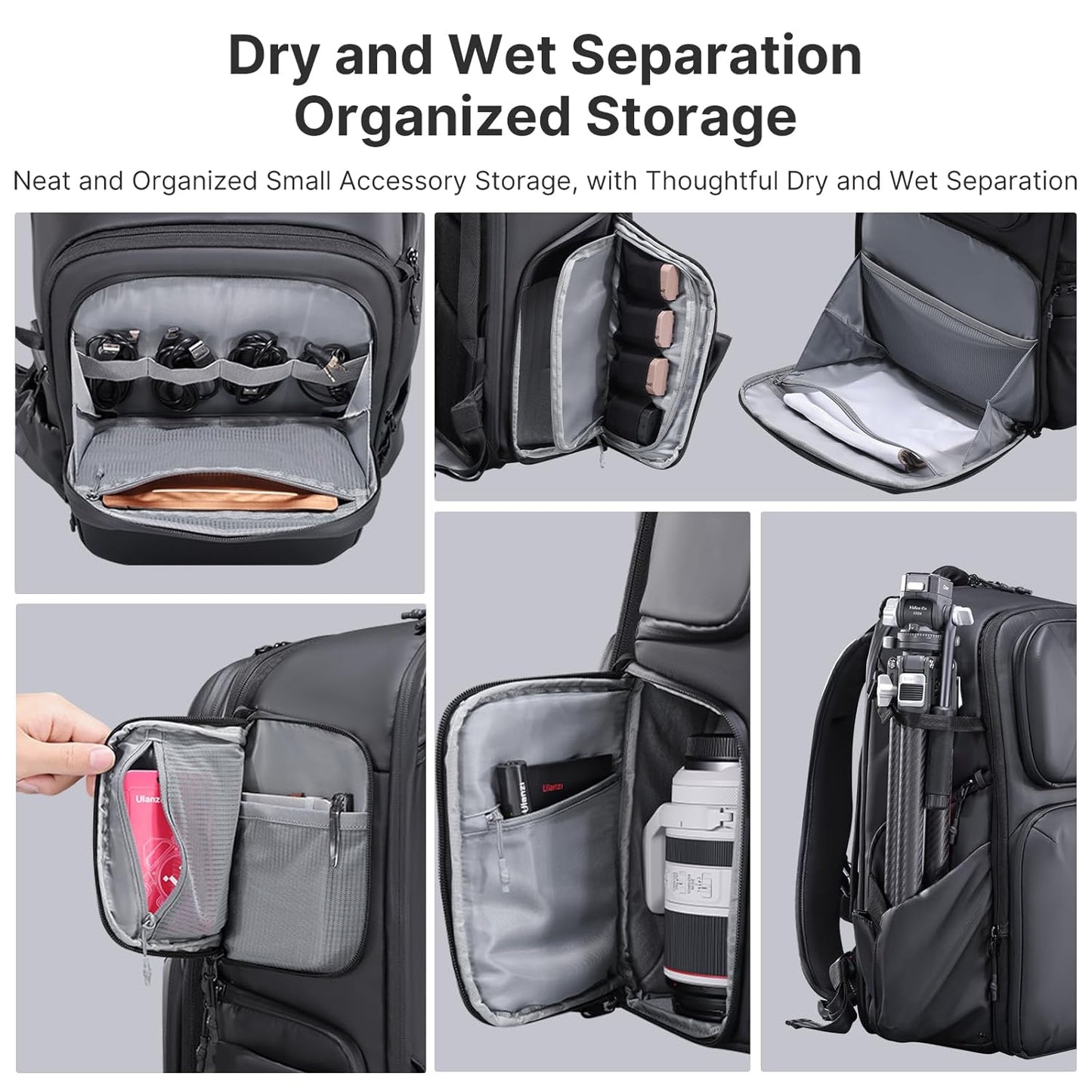 ULANZI BP10 35L Hardshell Camera Backpack, Professional Splash-proof Photography Camera Case Anti Theft Travel f Photographers Unisex Drone DSLR Mirrorless Camera Lens Tripod Holder 17'' Laptop Black
