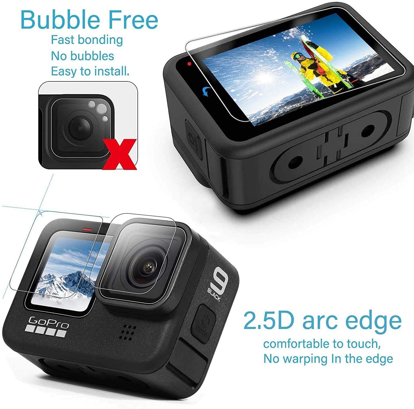 HIFFIN Silicone Lanyard Sleeve Protective Cover + 6PCS Tempered Glass Screen Guard with Silicone Lens Cover Compatible with Go pro Hero 11/10& 9 Black Action Camera Accessories (Black + Screen Guard)