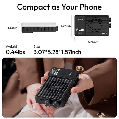 ULANZI PL25 Video Light, 25W LED Camera Light Mini Panel Bi-Color for DSLR Photography, 3200Lux, CRI≥96 2700K-6500K, 2000mAh Rechargeable Portable On-Camera Lighting for Photo, Video, YouTube, Vlog