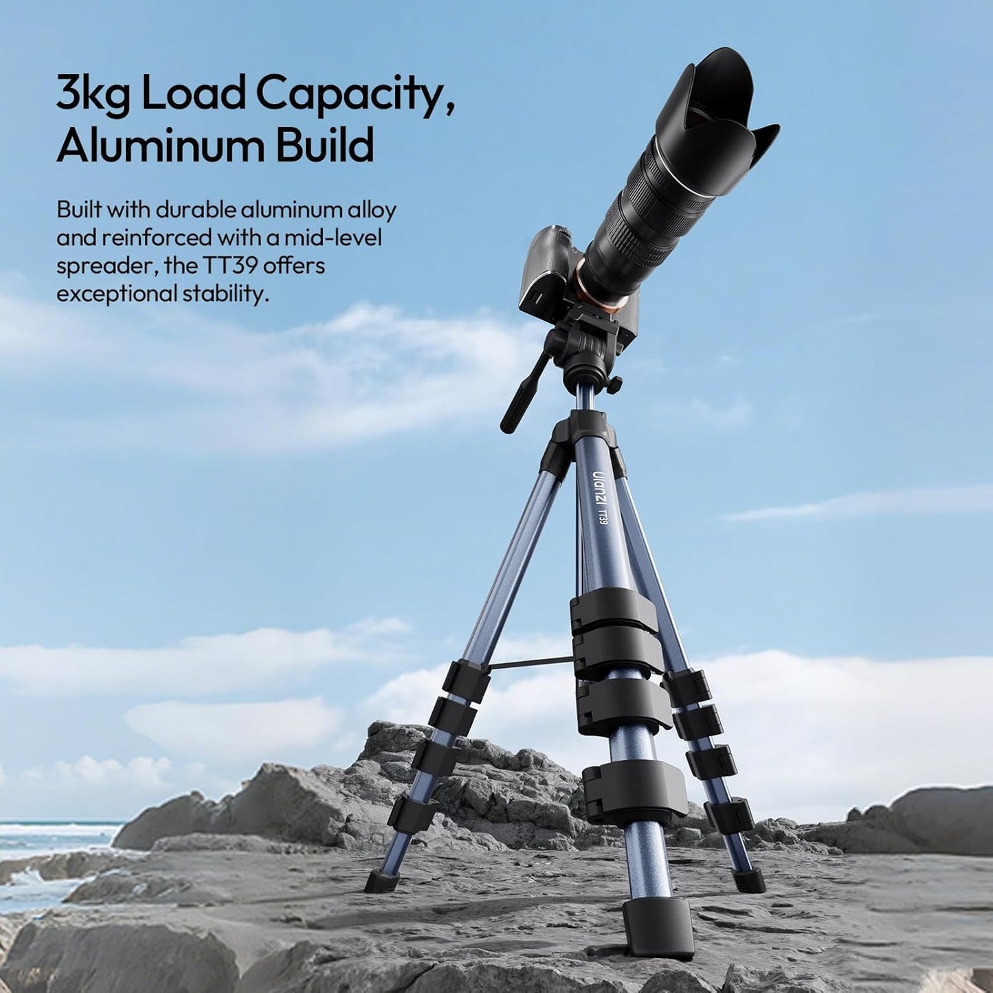 ULANZI TT39 Travel Tripod with Fluid Head, Lightweight Camera Stand for DSLR and Phone, Compact 61'' Tripod Mount with Phone Clip for Outdoor Vlogging and On-The-Go Shooting