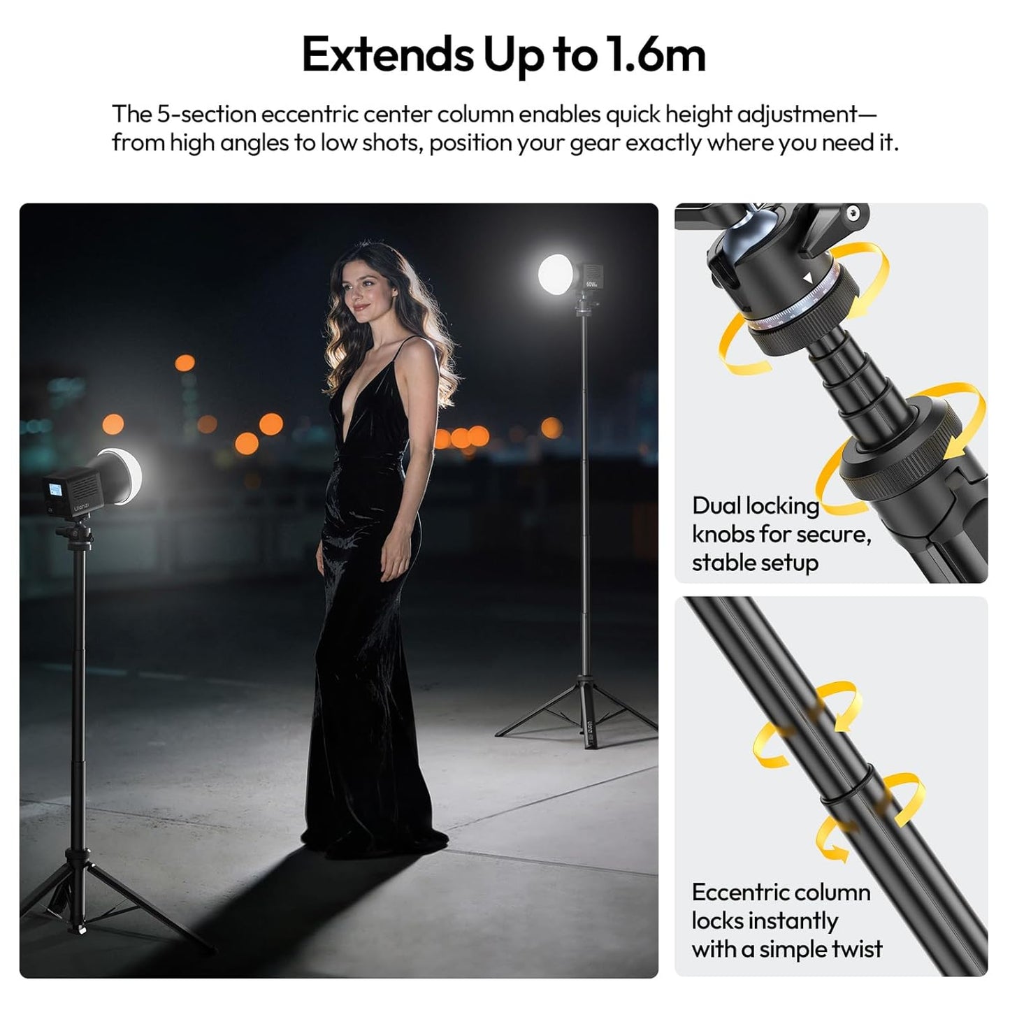 ULANZI MT93 Universal 1/4" Light Stand Camera Tripod w Auto-Open w UKA Quick-Release, 63" Portable Adjustable Ball Head Tripod for Cameras/Video Light/Phone/Outdoor Photo, Up Load 6.61lb, w Bag