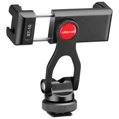 ULANZI Metal Phone Tripod Mount ST-10, Universal 360° Smartphone Adapter with 2 Cold Shoe Mount, Adjustable Cell Phone Clamp Stand Holder, Compatible with iPhone, Samsung Galaxy and All Phones