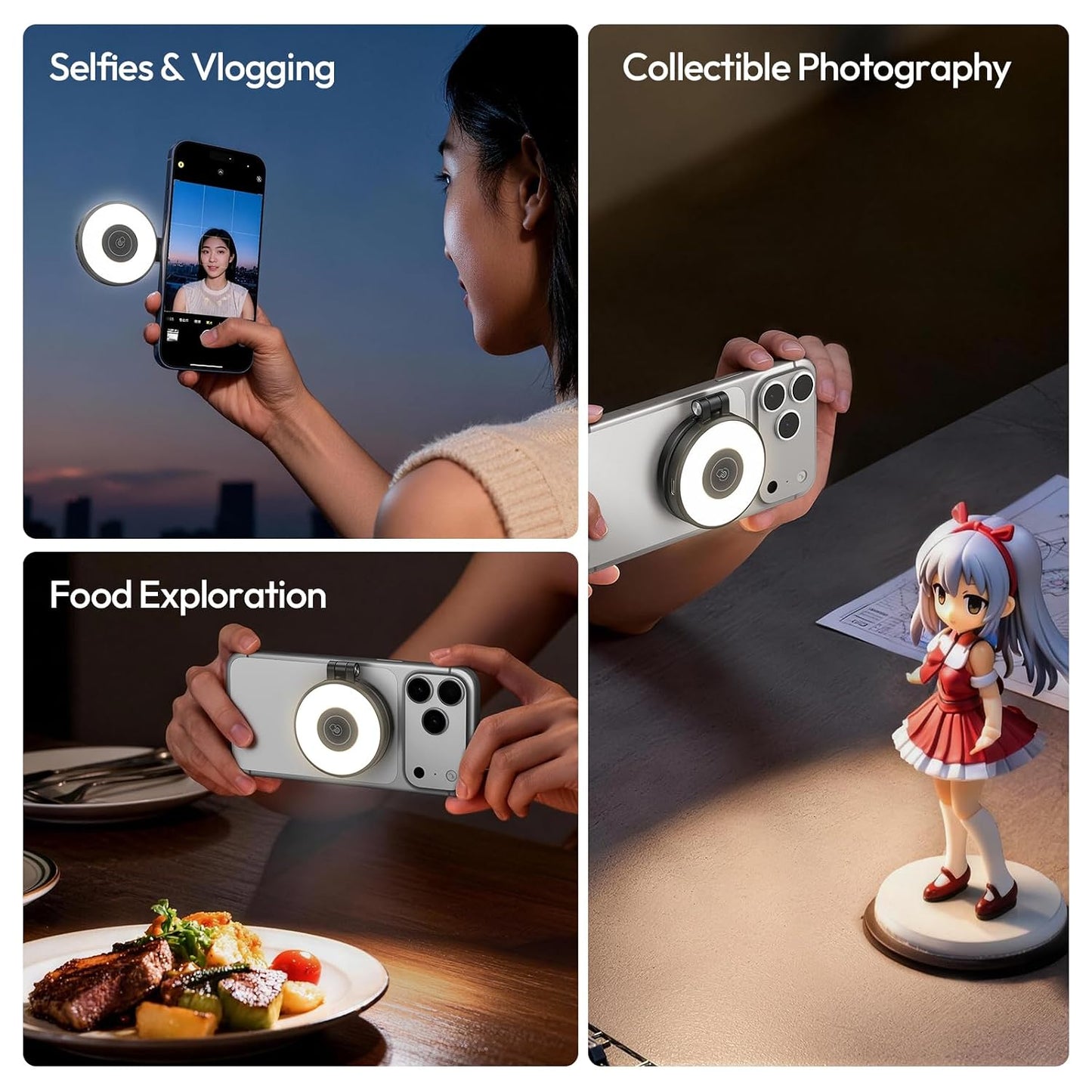 ULANZI LM21 Dual Sided Magnetic Selfie Ring Light for Phone with Magsafe | for iPhone/Android, 8000K CRI≥95, Touch Control, Extendable, Rechargeable, for Vlog,Video Call,TikTok,Video Call,Live Stream