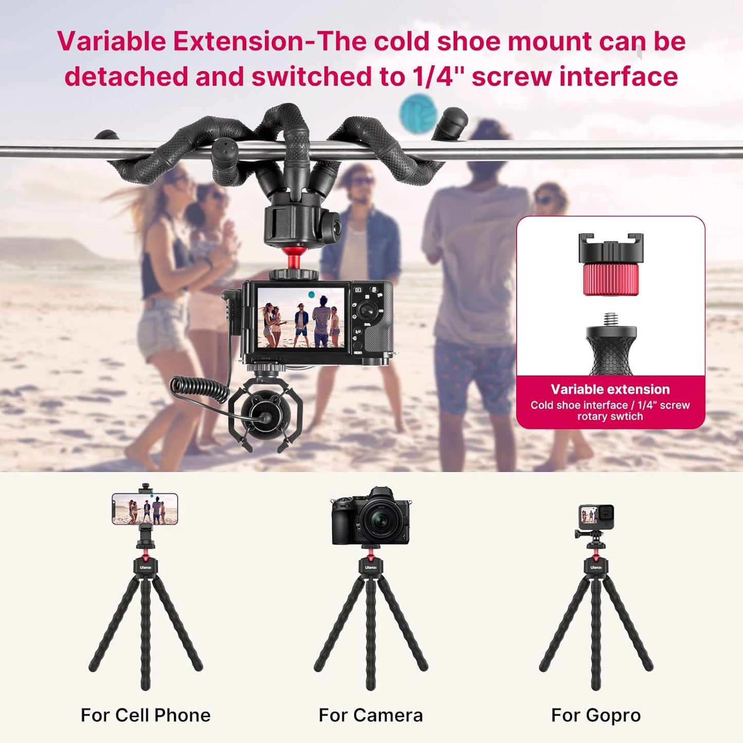ULANZI MT-52 Flexible Tripod, Phone Tripod Stand with 1/4" Screw & Two Detachable Magic Arm, Octopus Tripod Compatible with iPhone 13 12 Pro Max Canon Nikon Sony Camera GoPro