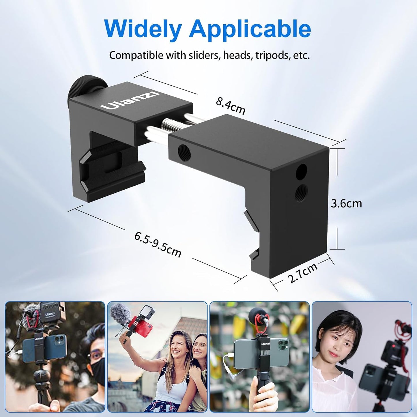 Ulanzi ST-02S Newest Aluminum Phone Tripod Mount w Cold Shoe Mount, Support Vertical and Horizontal, Universal Metal Adjustable Clamp for Apple iPhone X 8 7 6S Plus Sumsang Android Smartphones,Black