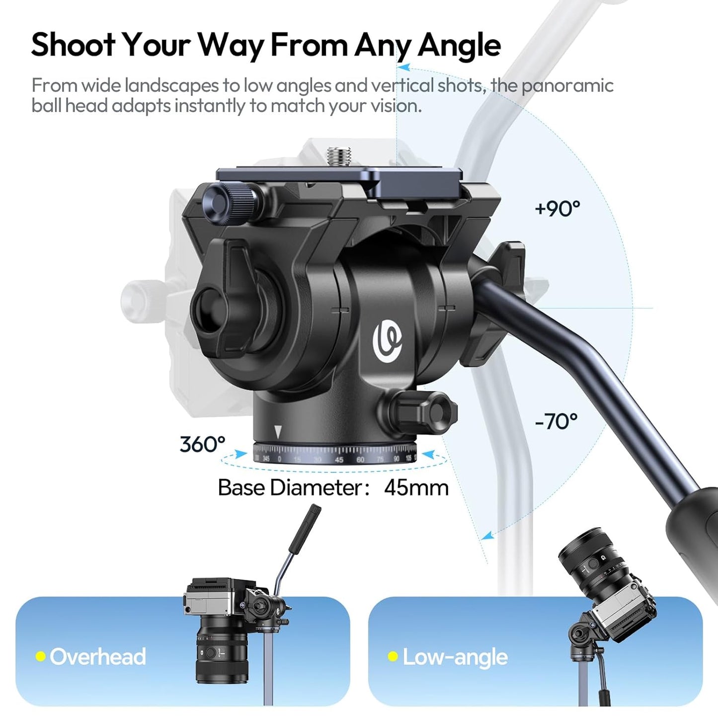 ULANZI Ombra Video Ⅱ Camera Tripod with Fluid Head, 61.5" Travel Tripod with 360° Rotated Arca Quick Release Plate, Portable Stand for Phone Camera Vlogging Video Shooting with Carry Bag Phone Clamp