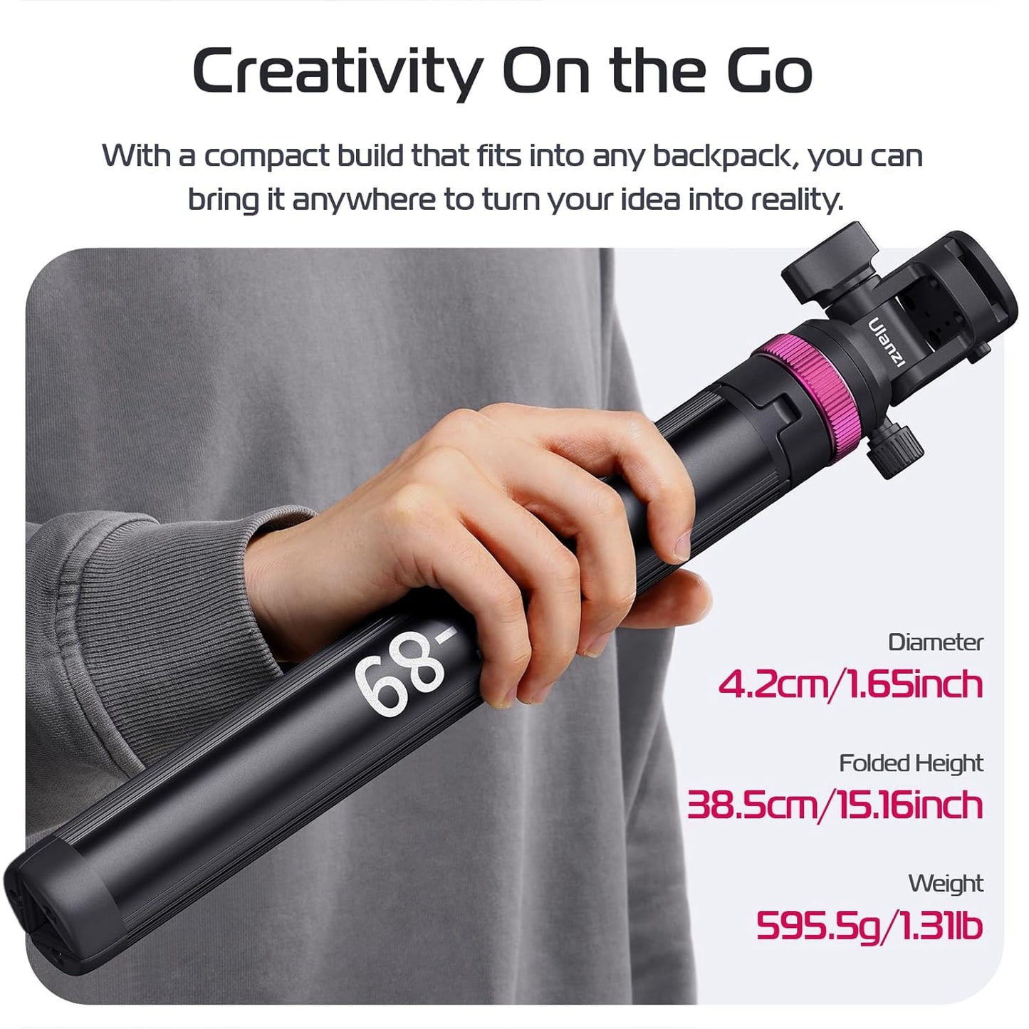 ULANZI MT-89 Portable Adjustable Light Stand with 1/4" Screw Quick Release, 82" Extendable Tripod Aluminum, 360° Ball Head Camera Phone Tripod for Camera Video Light Smartphone, Lightweight for Trave
