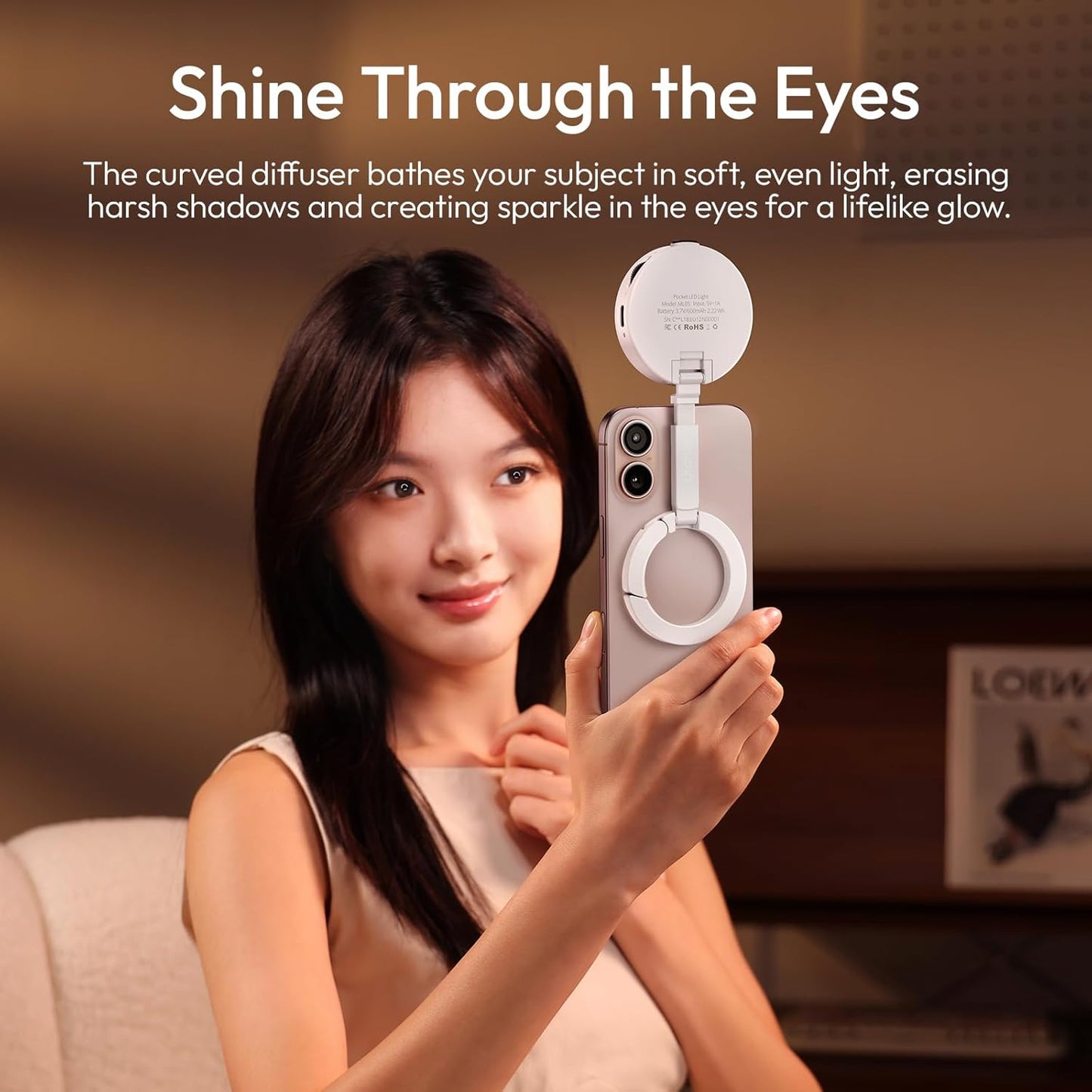 ULANZI ML05 Selfie Light for iPhone - Maglock Magnetic Phone Selfie Ring Light with Mirror, 9000K CRI≥97 Full Angle Portable LED Smartphone Fill Lighting for Travel Vlog Photo Video Recording Black