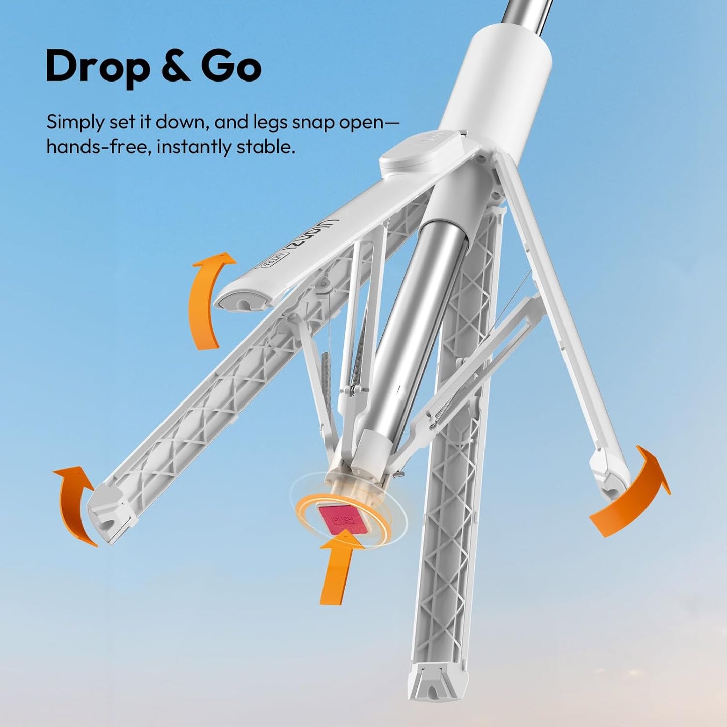 ULANZI MT86, 60" Automatic Phone Tripod Stand with Wireless Remote, Adjustable Auto‑Open Selfie Stick for iPhone Android, Portable Extendable Travel Tripod for Selfie/Vlogging, White