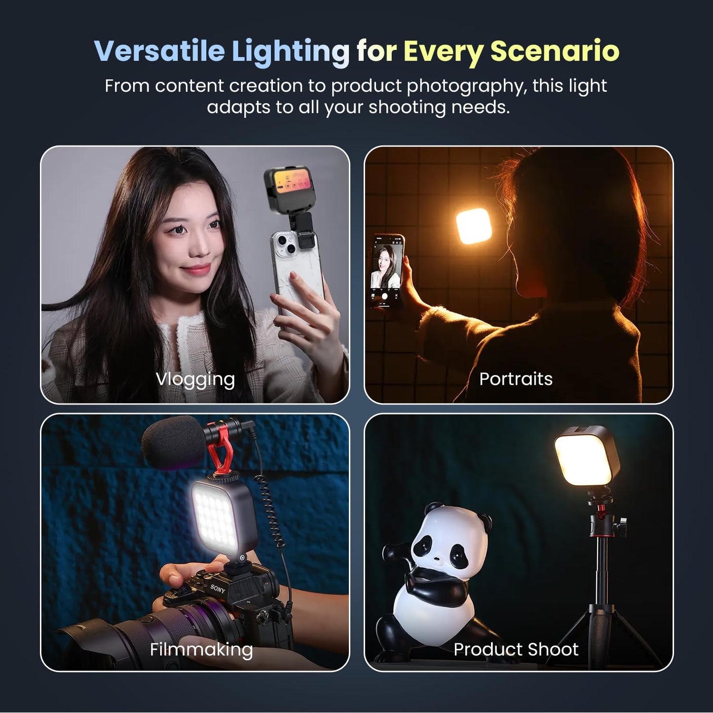 HIFFIN LT-003 Selfie Light with 3000-9000K Adjustable CCT | 3 Light Modes (White/Warm/Natural) | 7W Power, 2000mAh in-Built Battery, USB-C Charging, Portable Size for Phones, Vlogging & Video Making