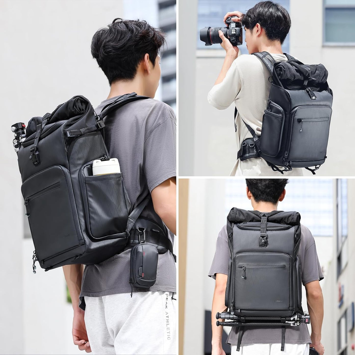 ULANZI B001 Rolltop Camera Backpack, 32.64L Professional Waterproof Photography Camera Case Travel Business 2 in 1, For Photographers Unisex DSLR Mirrorless Camera Lens Tripod Holder 16'' Laptop Black