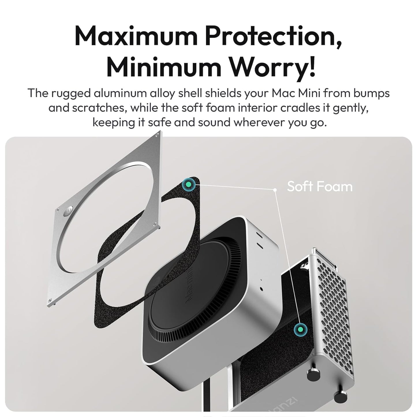 ULANZI QT01 Mac mini Case, Aluminum Case Compatible with 2024 Mac mini M4/M4 Pro, Heat Dissipation Aluminum Mac mini M4 Mount Rack, Mac mini M4 Holder Anti-Scratch Shockproof Portable Small Stand