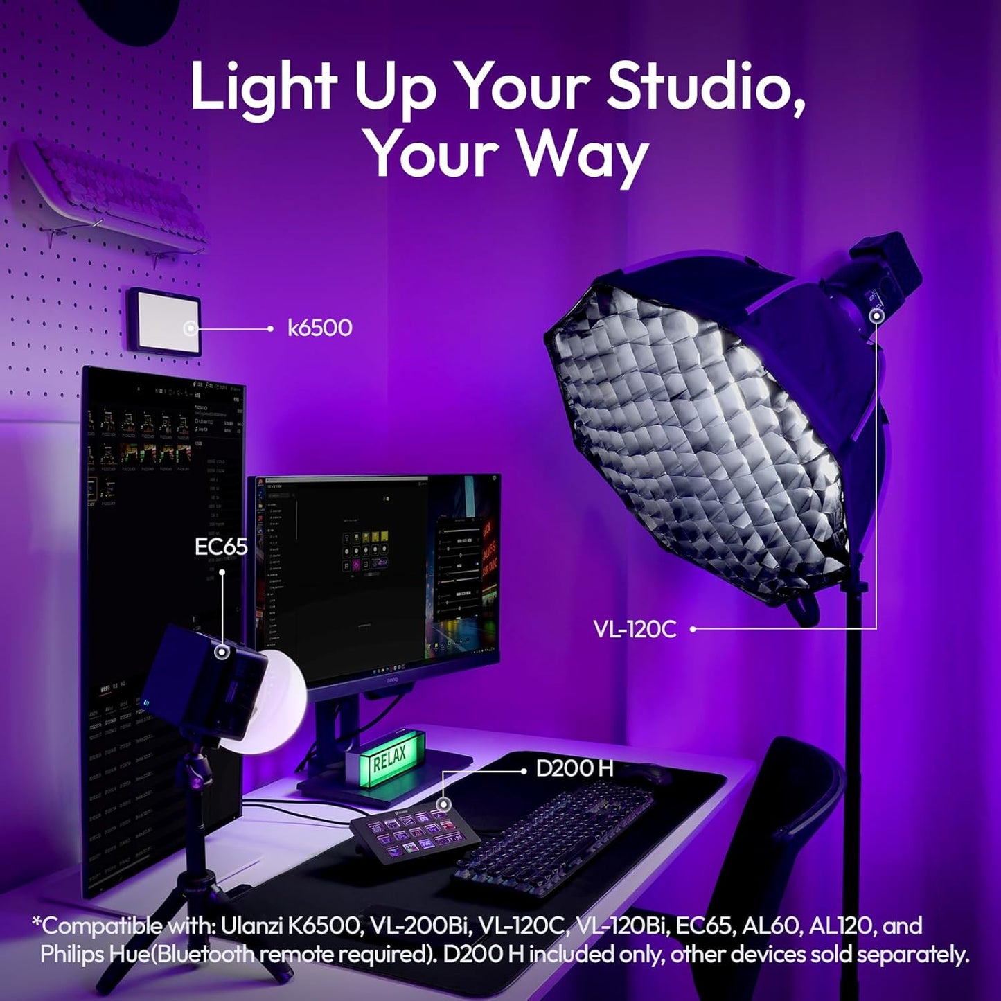 ULANZI D200H U-Studio Desktop Overhead Camera Stand, Adjustable Phone & Camera Mount for Video Recording, Live Streaming, Unboxing, Online Teaching & Content Creation