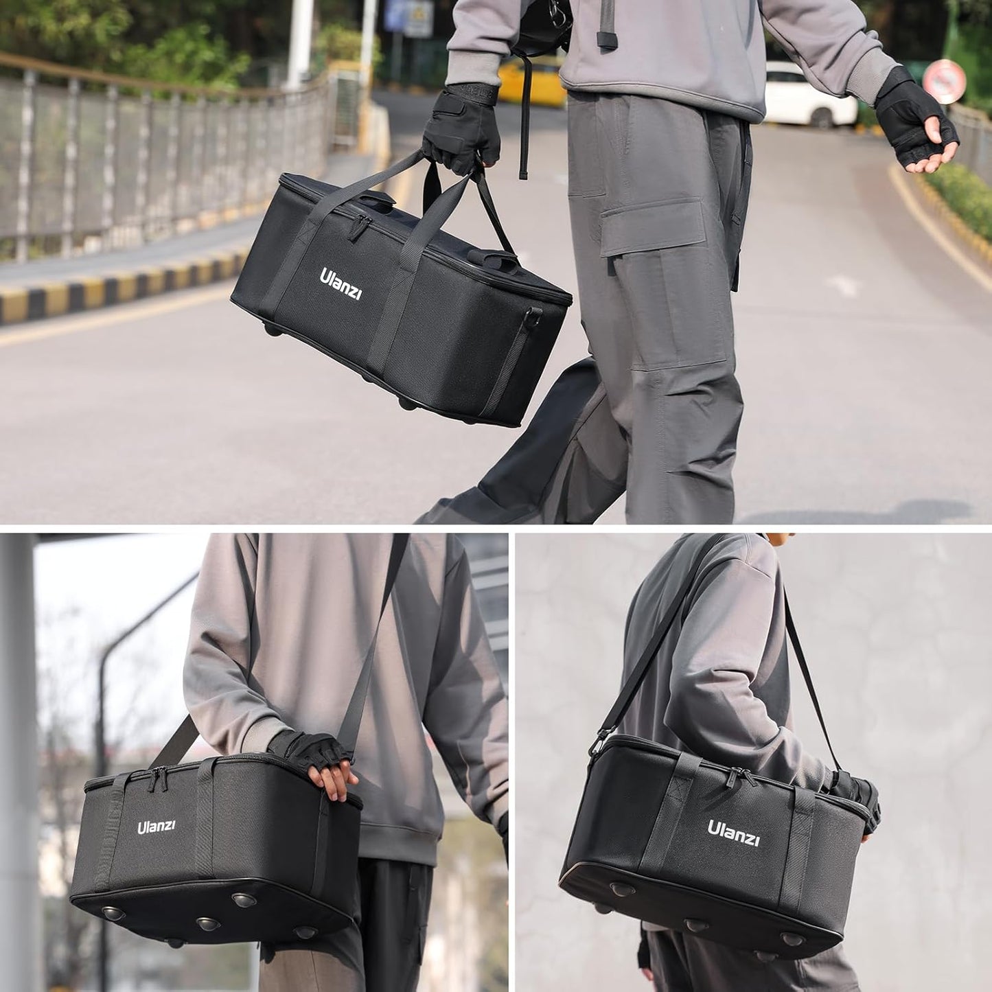ULANZI Carrying Bag with Movable Foam Padded for Studio Light, Light Stands, Mini Softboxes, Durable Oxford Cloth Transit Bag Travel Case with Shoulder Strap & Handle, 17.13'' x 10.83'' x 8.27'',OM-01