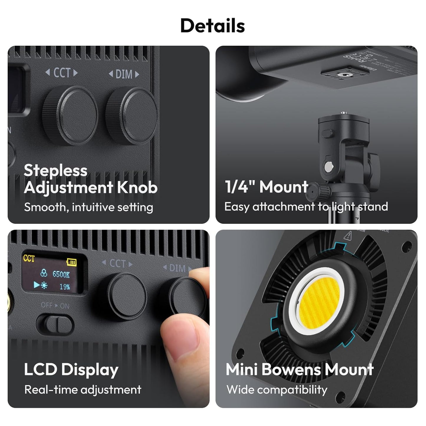 ULANZI 100W RGB Portable LED Video Light w DC Power Adapter, 111Wh Build-in Battery Metal Mini Adjustable Color Temperature COB Continuous Output Lighting Handheld Spotlight 2700K-6500K for Video