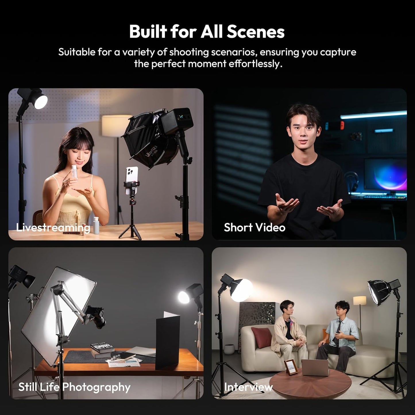 ULANZI 100W RGB Portable LED Video Light w DC Power Adapter, 111Wh Build-in Battery Metal Mini Adjustable Color Temperature COB Continuous Output Lighting Handheld Spotlight 2700K-6500K for Video